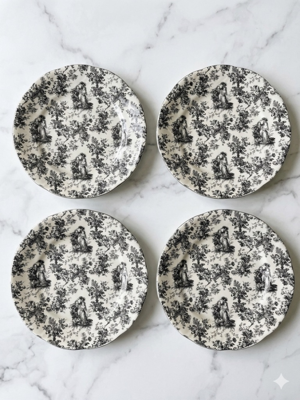Baum Bros. Salad Plates Set 4 Romance Formalities Black & White